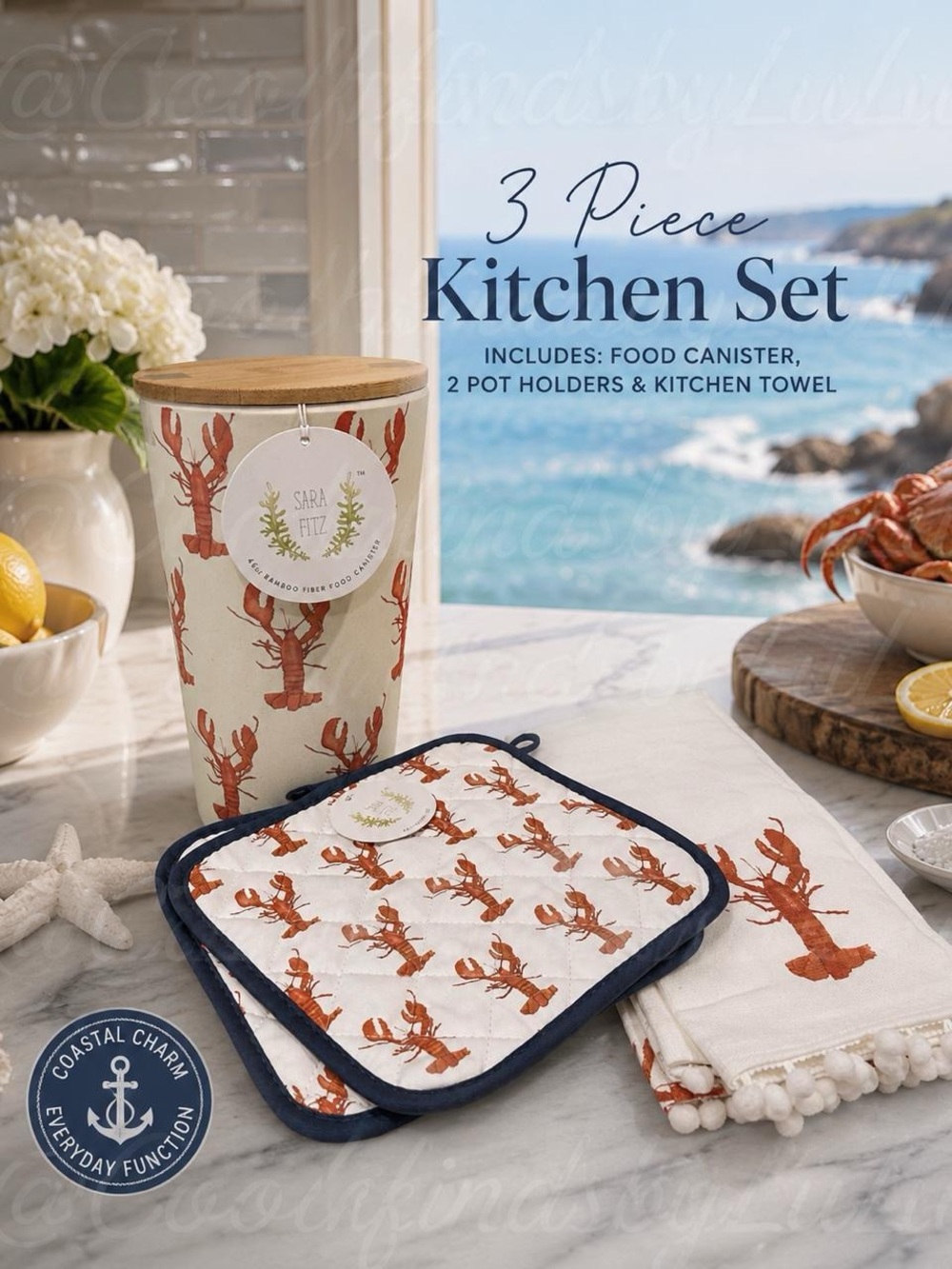 Sara Fitz™ Coastal Lobster 3-Piece Kitchen Set